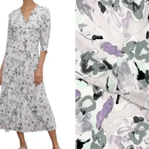 Club MONACO Drape Sleeve Midi Dress Abstract Floral Purple Gray Black Sz 8 NWT