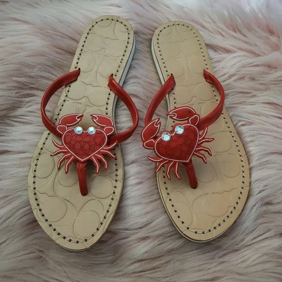 Coach crab flip flop sandals sz 6.5 rare