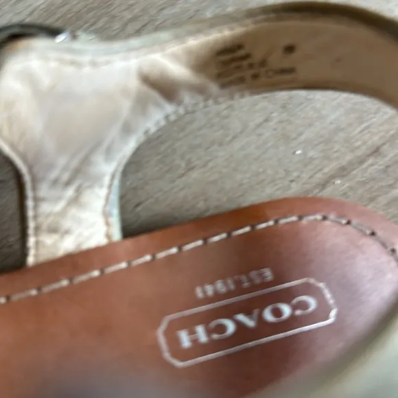 Coach green monogrammed “c” flat sandals with ankle buckle