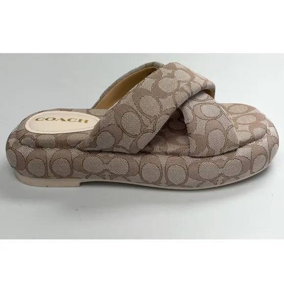 COACH Penelope Bubble Square Toe Flatform Jacquard Signature Sandal 8.5