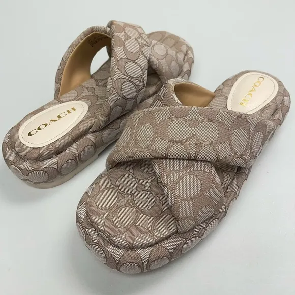 COACH Penelope Bubble Square Toe Flatform Jacquard Signature Sandal 8.5