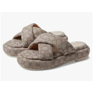 COACH Penelope Bubble Square Toe Flatform Jacquard Signature Sandal 8.5