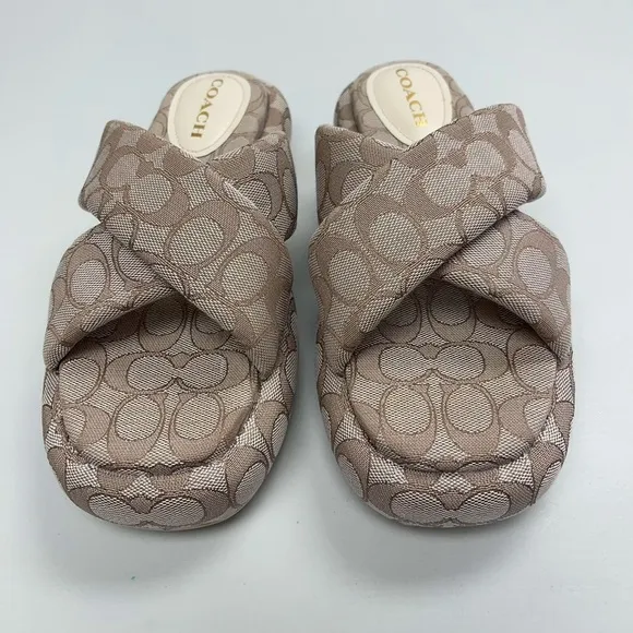 COACH Penelope Bubble Square Toe Flatform Jacquard Signature Sandal 8.5