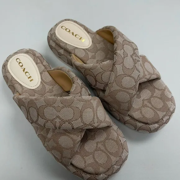 COACH Penelope Bubble Square Toe Flatform Jacquard Signature Sandal 8.5