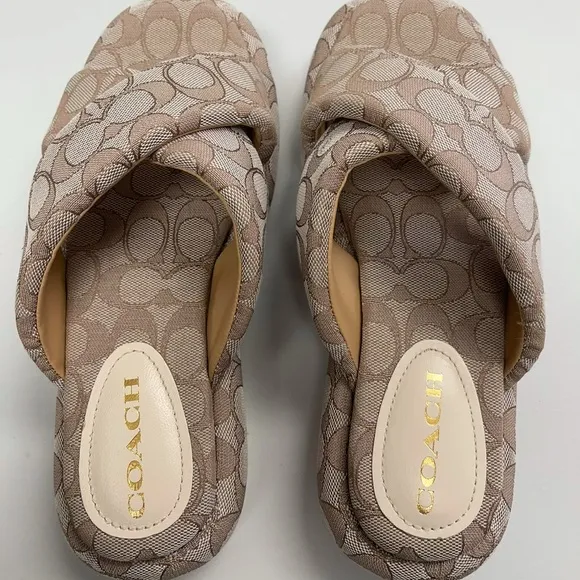 COACH Penelope Bubble Square Toe Flatform Jacquard Signature Sandal 8.5