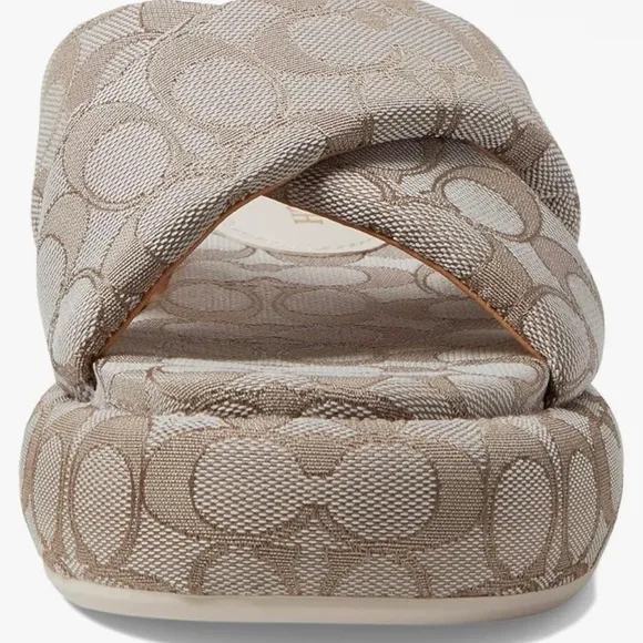COACH Penelope Bubble Square Toe Flatform Jacquard Signature Sandal 8.5
