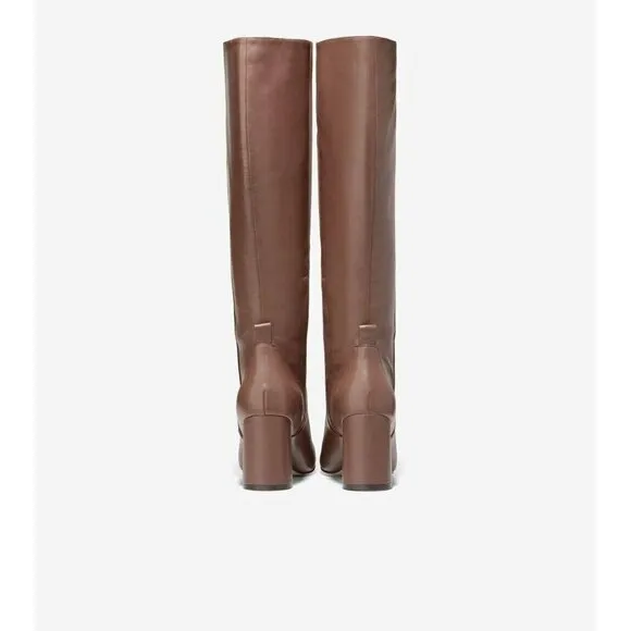 COLE HAAN Chrystie Square Brown Tall Block Heel Leather Boots Sz 7.5 NEW $300