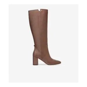 COLE HAAN Chrystie Square Brown Tall Block Heel Leather Boots Sz 7.5 NEW $300