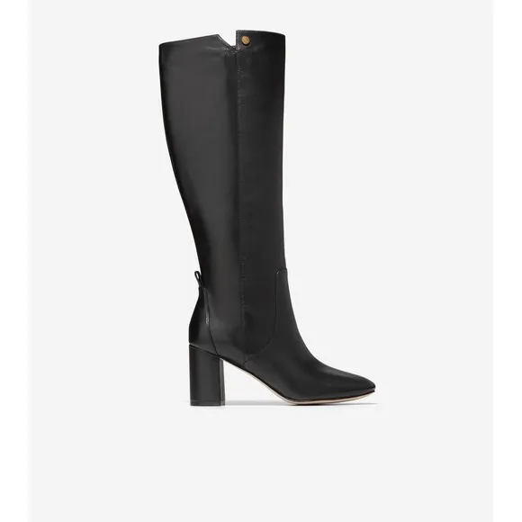 Cole Haan Chrystie Womens Leather Square Toe Knee-High Boots Black SZ 5 NEW