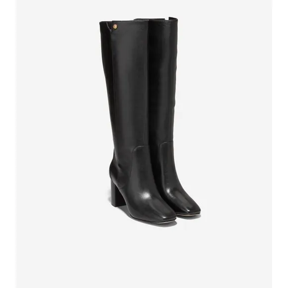 Cole Haan Chrystie Womens Leather Square Toe Knee-High Boots Black SZ 5 NEW
