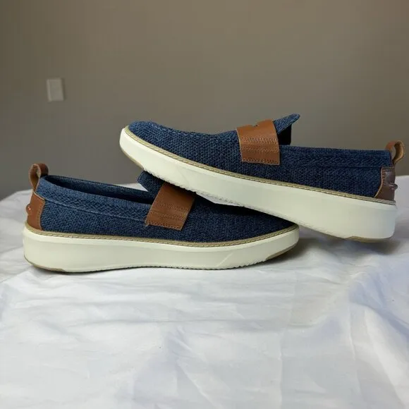 COLE HAAN Mens Grandpro Topspin Stitchlite Penny Loafers Blue Knit Slip Ons 10.5