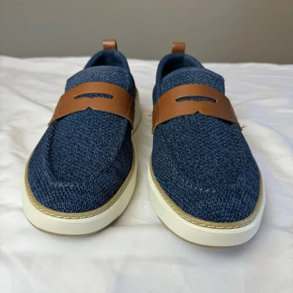 COLE HAAN Mens Grandpro Topspin Stitchlite Penny Loafers Blue Knit Slip Ons 10.5