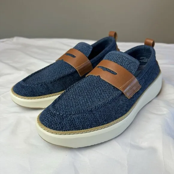 COLE HAAN Mens Grandpro Topspin Stitchlite Penny Loafers Blue Knit Slip Ons 10.5