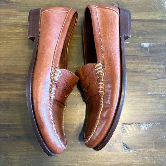 Cole Haan Mens Loafer Dress Shoes Penny Slip On Brown Leather 9 Brazil Stitching