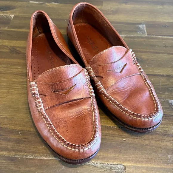 Cole Haan Mens Loafer Dress Shoes Penny Slip On Brown Leather 9 Brazil Stitching