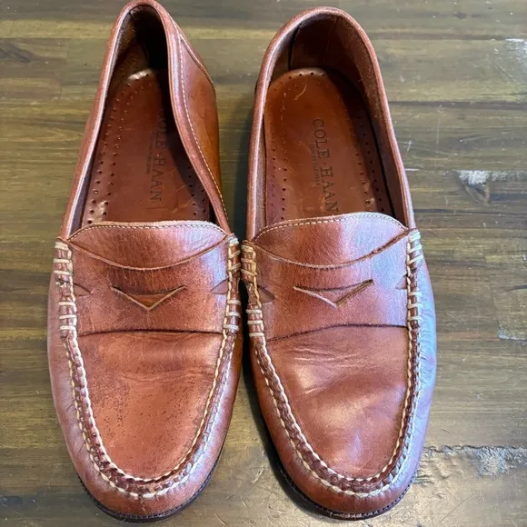 Cole Haan Mens Loafer Dress Shoes Penny Slip On Brown Leather 9 Brazil Stitching