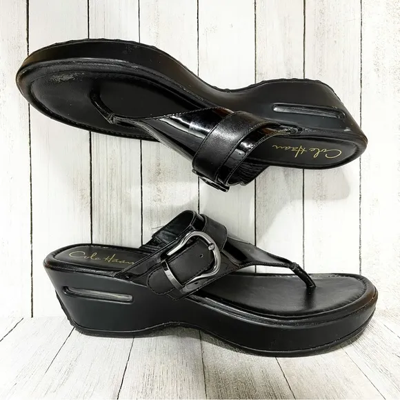 COLE HAAN x NIKE AIR Patent Leather Wedge Thong Sandals