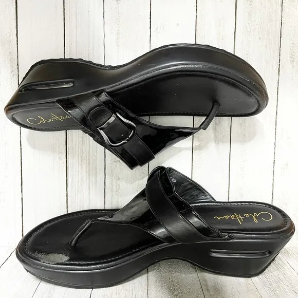 COLE HAAN x NIKE AIR Patent Leather Wedge Thong Sandals