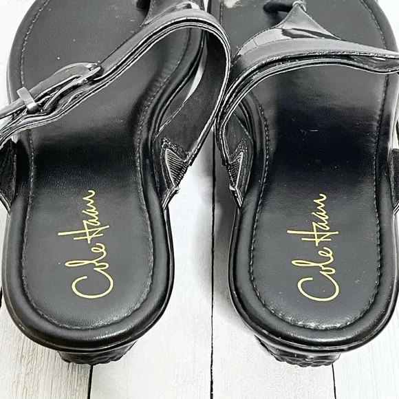 COLE HAAN x NIKE AIR Patent Leather Wedge Thong Sandals