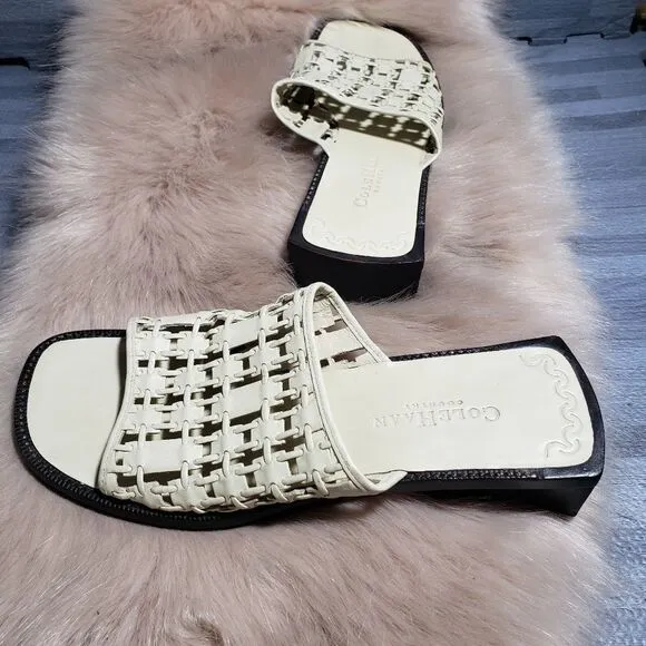 Cole Haan Beige Country Square Toe Woven Sandal