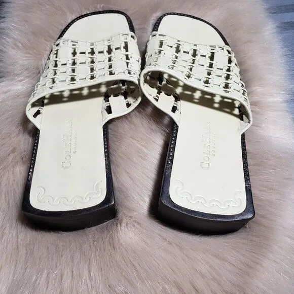 Cole Haan Beige Country Square Toe Woven Sandal