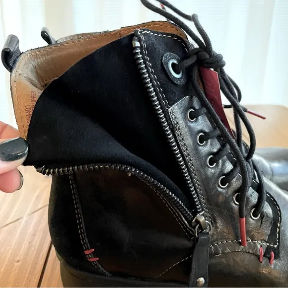 Comfortiva Sarango Black Leather Lace-up Zipper Ankle Boots 8W