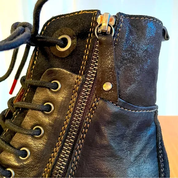 Comfortiva Sarango Black Leather Lace-up Zipper Ankle Boots 8W