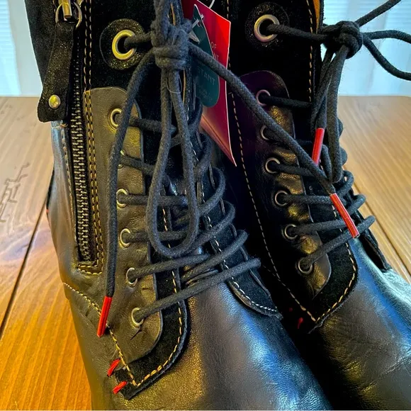 Comfortiva Sarango Black Leather Lace-up Zipper Ankle Boots 8W