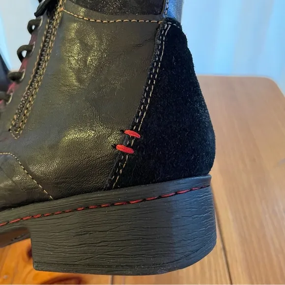 Comfortiva Sarango Black Leather Lace-up Zipper Ankle Boots 8W