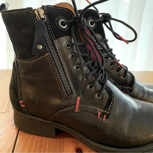 Comfortiva Sarango Black Leather Lace-up Zipper Ankle Boots 8W