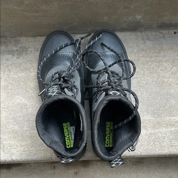 Converse Black and Gray High-Top Boots with Lace-Up Design