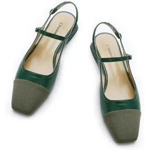 C.Paravano Green Two-Tone Square Toe Slingback Heels with Buckle Strap Size 7.5