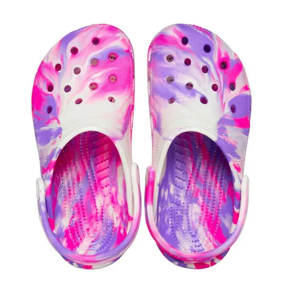 Crocs Classic 210718-6TX Clog Kids Pink Glow Marble Print Comfort Shoes FD628