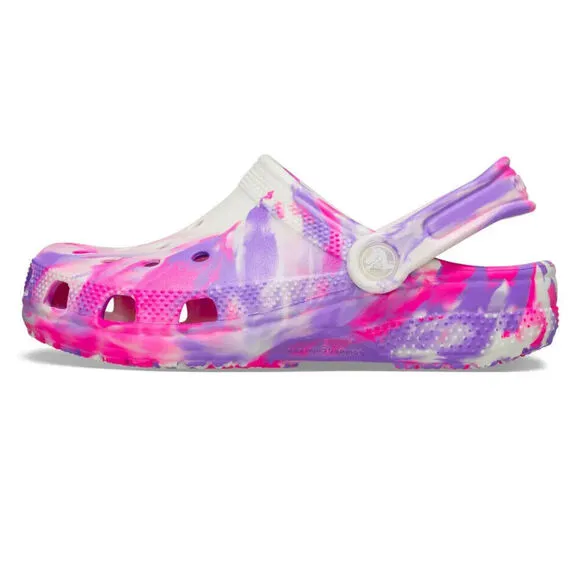 Crocs Classic 210718-6TX Clog Kids Pink Glow Marble Print Comfort Shoes FD628