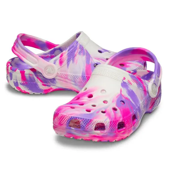 Crocs Classic 210718-6TX Clog Kids Pink Glow Marble Print Comfort Shoes FD628