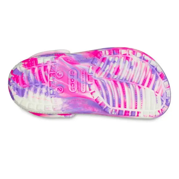 Crocs Classic 210718-6TX Clog Kids Pink Glow Marble Print Comfort Shoes FD628