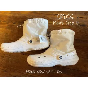 Crocs Puff Comfy Boots White Classic Lined Neo Men's Size 12 US New With tag