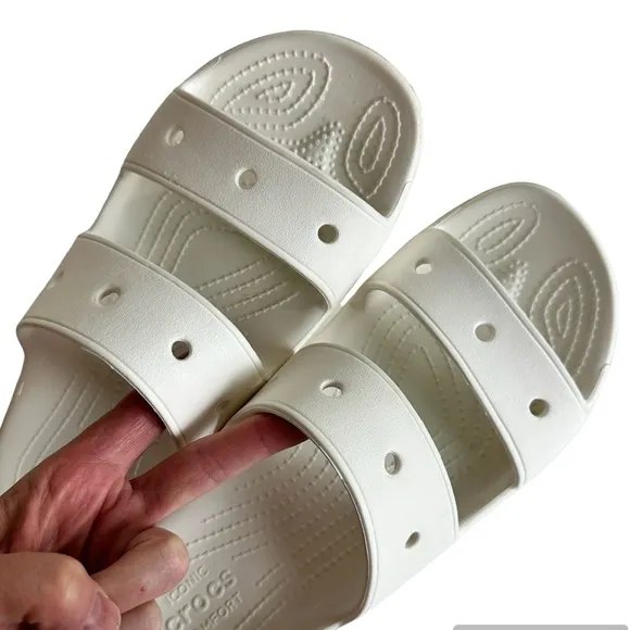 Crocs Slides Sandals White Double Strap Slip On unisex women’s 9 men’s 7 EUC