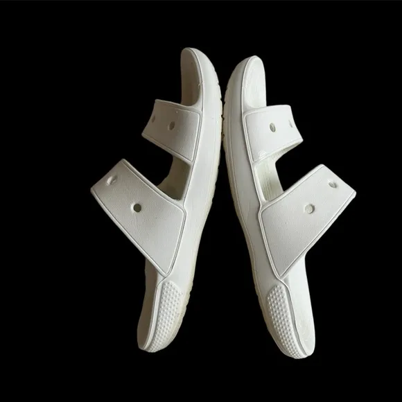 Crocs Slides Sandals White Double Strap Slip On unisex women’s 9 men’s 7 EUC