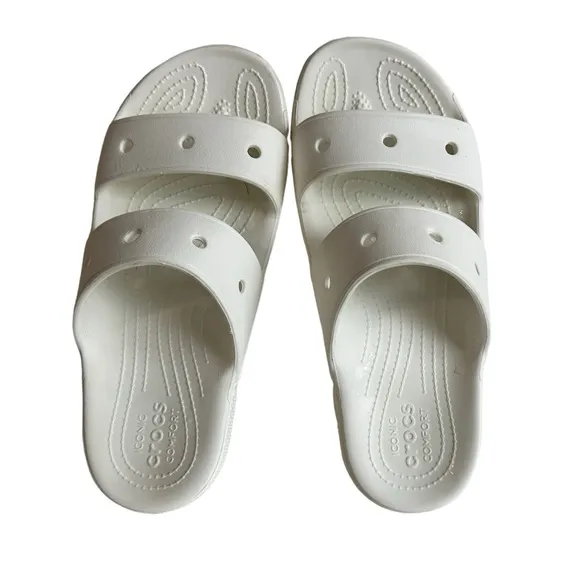 Crocs Slides Sandals White Double Strap Slip On unisex women’s 9 men’s 7 EUC
