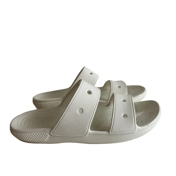 Crocs Slides Sandals White Double Strap Slip On unisex women’s 9 men’s 7 EUC