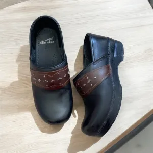 Dansko Black and Brown Pavan Slip-On Loafers with Decorative Strap Western