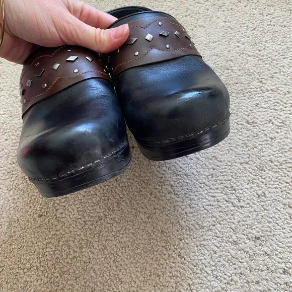 Dansko Black and Brown Pavan Slip-On Loafers with Decorative Strap Western