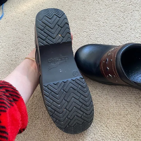 Dansko Black and Brown Pavan Slip-On Loafers with Decorative Strap Western