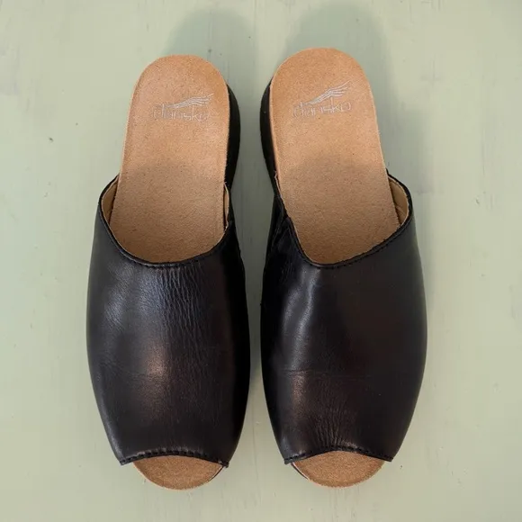 DANSKO Black Leather Slide Sandals Size 37