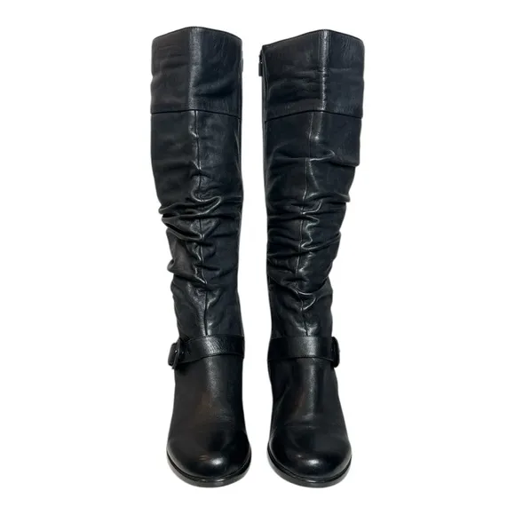 DANSKO BRINKLEY BLACK NAPPA LEATHER RUCHED PLATFORM HEELED KNEE HIGH BOOTS