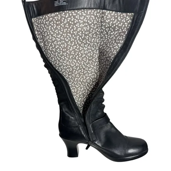 DANSKO BRINKLEY BLACK NAPPA LEATHER RUCHED PLATFORM HEELED KNEE HIGH BOOTS