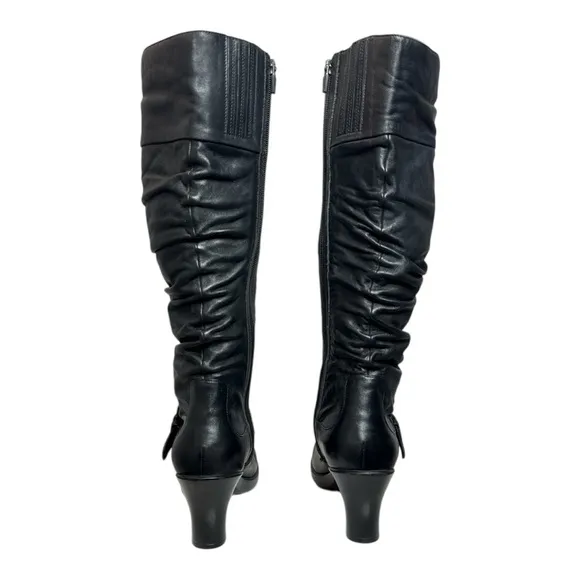 DANSKO BRINKLEY BLACK NAPPA LEATHER RUCHED PLATFORM HEELED KNEE HIGH BOOTS