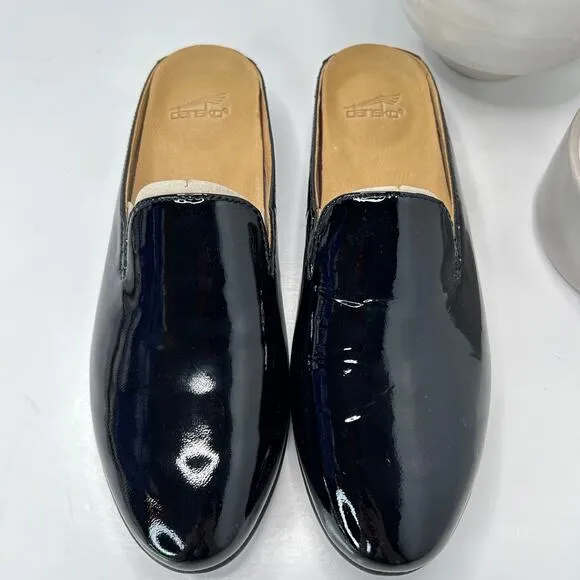 Dansko Lexie Patent Leather Mules Black Slip On Shoes Women 39/8.5 Tried On