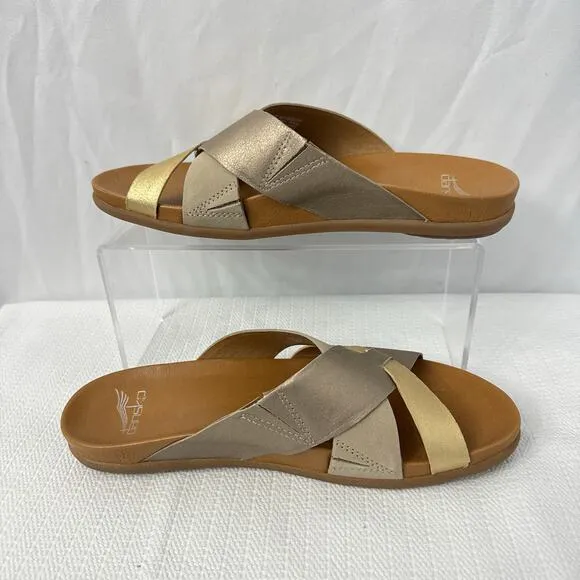 Dansko Sandals Women's Size 8 Joanna Two Tone Gold Open Toe 38‎ EU